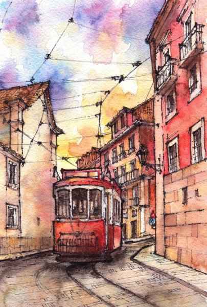 Улицы города акварелью