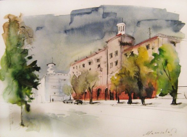 Этюд города акварелью
