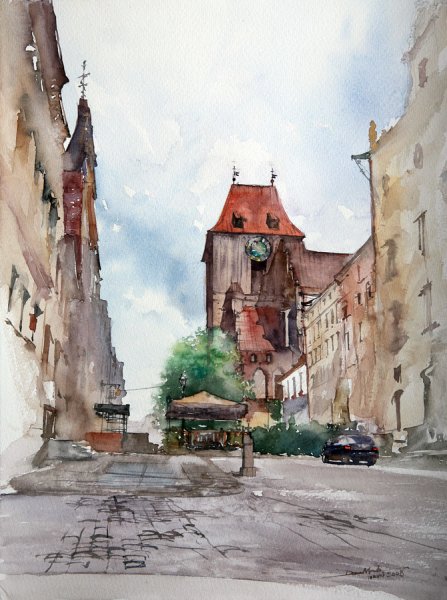 Городской пейзаж акварель