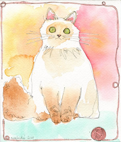 Котик акварелью для детей