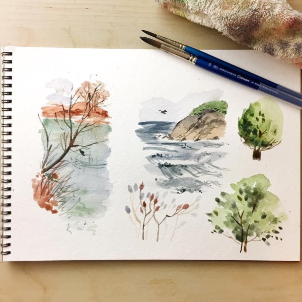 Простые Акварельные скетчи