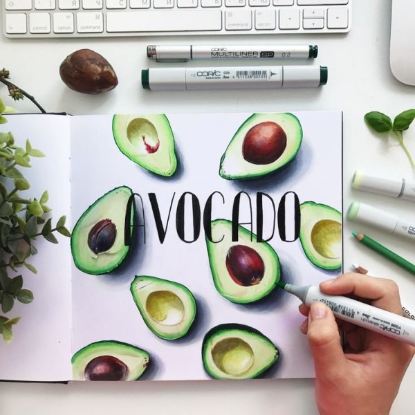 Авокадо акварелью легкие