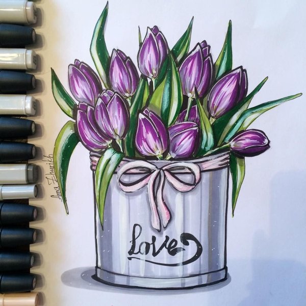 Цветы скетч маркерами