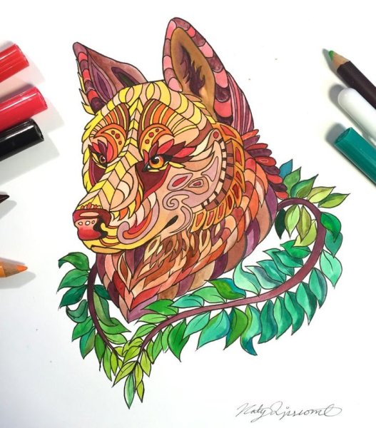 Акварельные карандаши волк