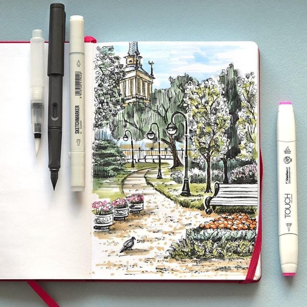 Легкие пейзажи фломастерами