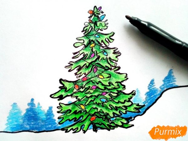 Новогодняя елка фломастерами