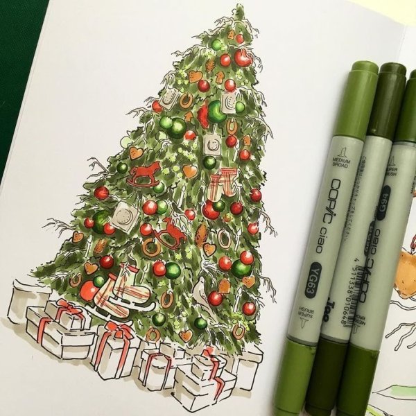 Елка фломастерами