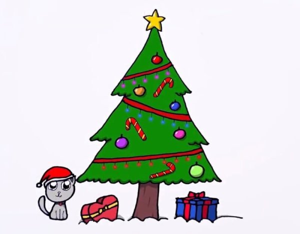 Новогодняя открытка елочка маркерами