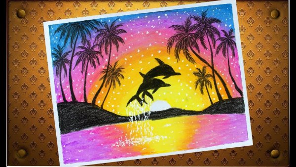 Нарисовать закат фломастерами