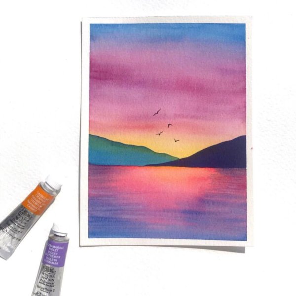 Закат рисунок маркерами