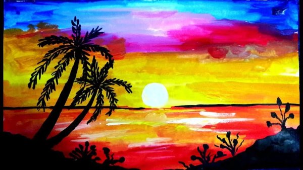 Закат красками для детей