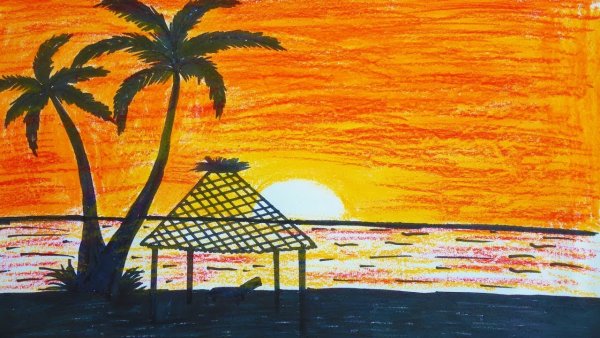 Закат рисунок фломастерами