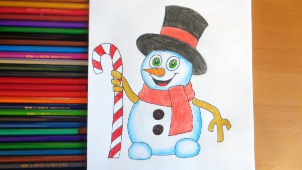 Разукрасить снеговика фломастерами