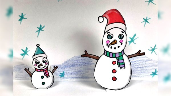 Снеговик рисунок фломастерами