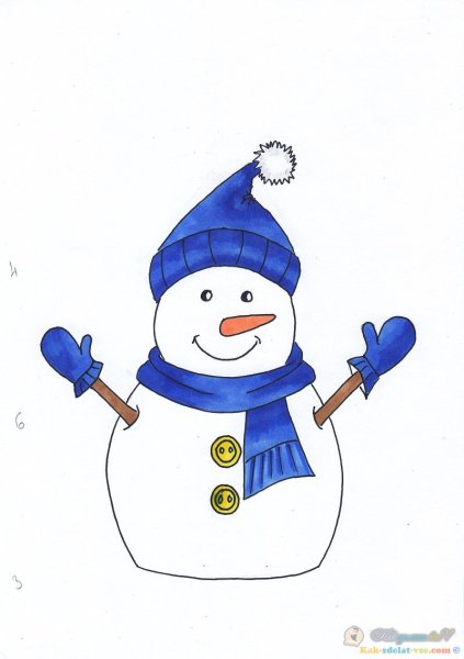 Снеговик рисунок маркерами
