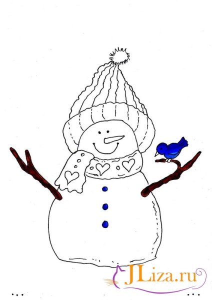 Снеговик рисунок фломастерами