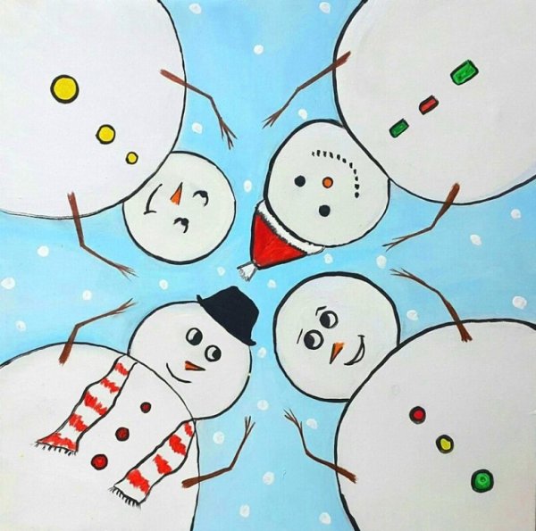 Рисование пальчиками Снеговик