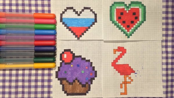 Котики по клеточкам в тетради