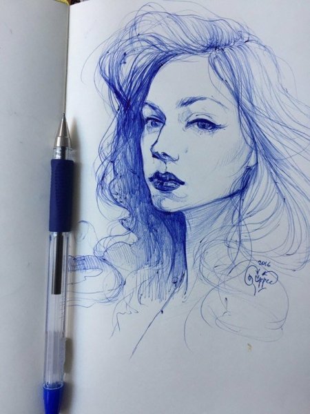 Рисунок девушки ручкой