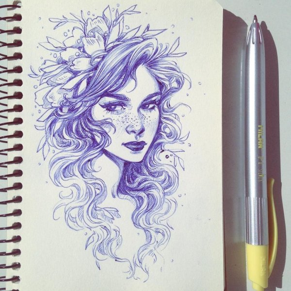 Портрет цветными шариковыми ручками