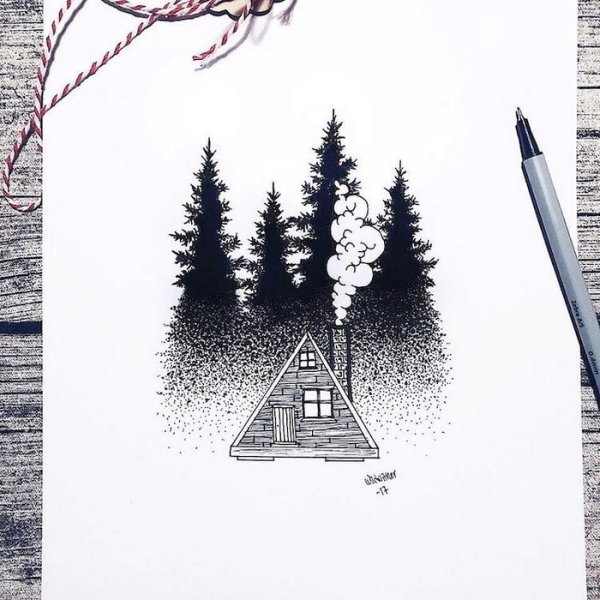 Рисование черной гелевой ручкой