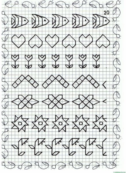 Узоры по клеточкам в тетради сложные