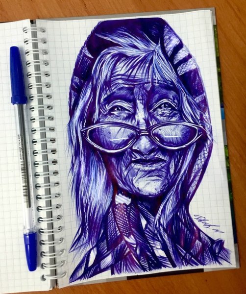 Рисование синей ручкой