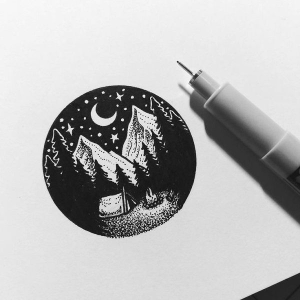 Стиль рисования черной гелевой ручкой
