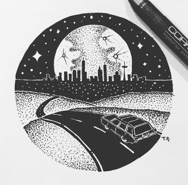 Рисование черной гелевой ручкой