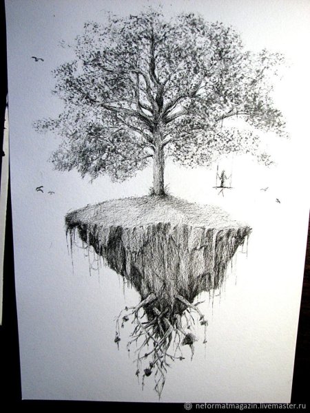 Пейзаж черной ручкой