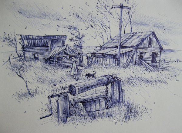 Рисуем авторучкой пейзаж