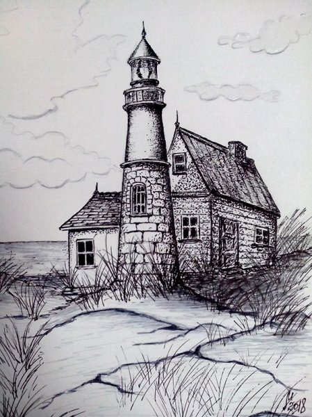 Пейзаж гелевой ручкой