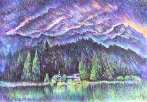 Пейзаж цветными ручками