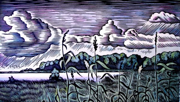 Деревенский пейзаж гелевой ручкой