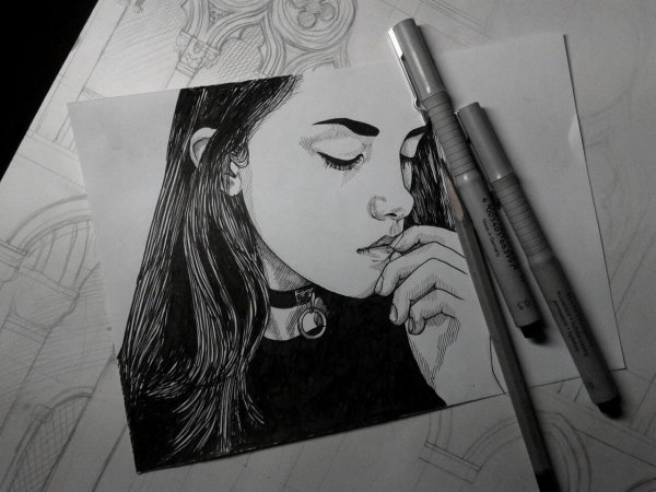 Рисунки чёрной ручкой