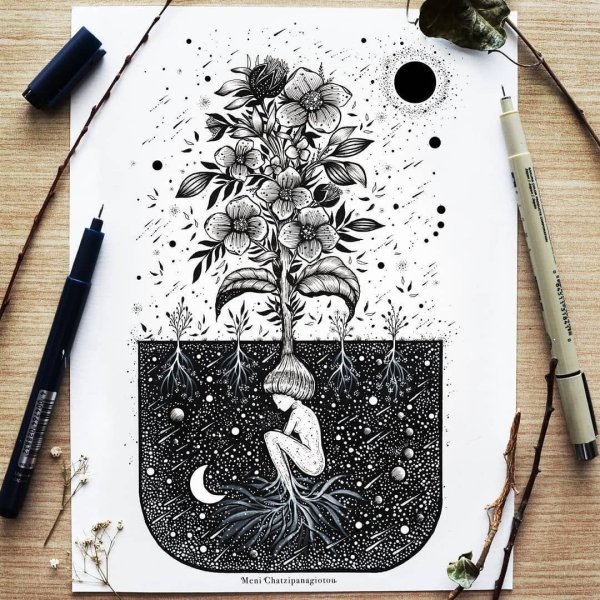 Рисунки чёрной ручкой