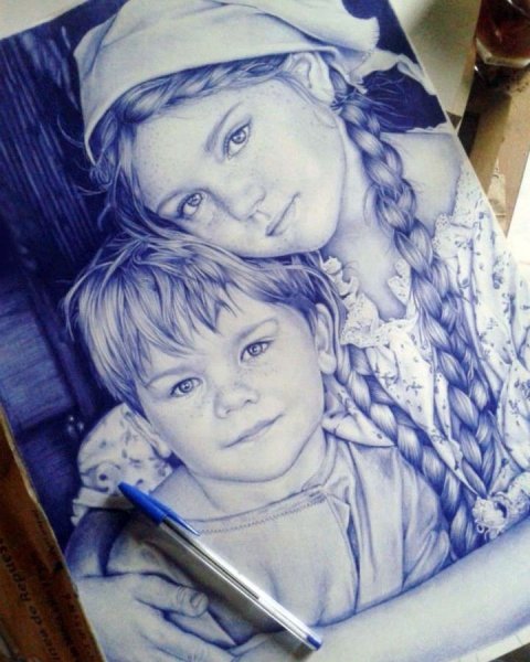 Соня давел портрет шариковой ручкой