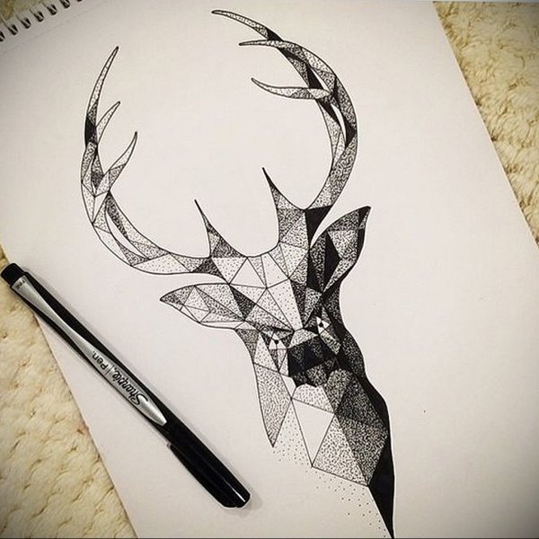 Олень гелевой ручкой