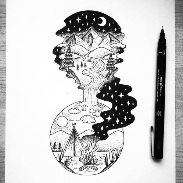 Рисование черной гелевой ручкой