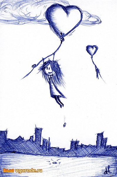 Пейзаж синей ручкой