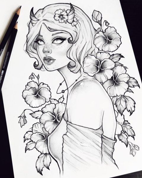 Рисунок девушки ручкой