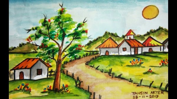 Рисунки деревни для детей несложные