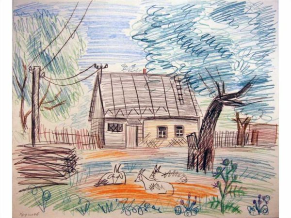 Деревня рисунок карандашом