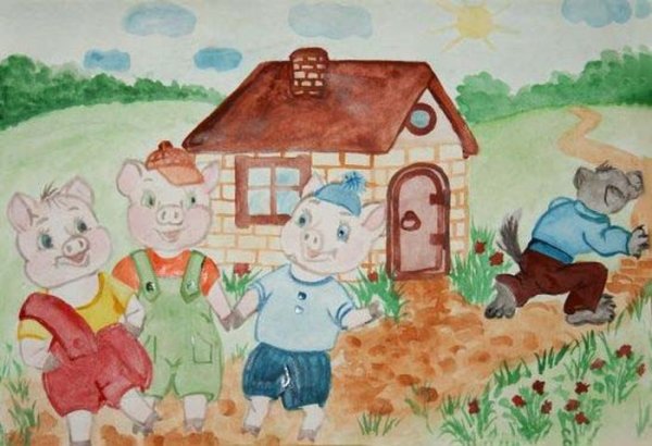 Три поросенка рисование
