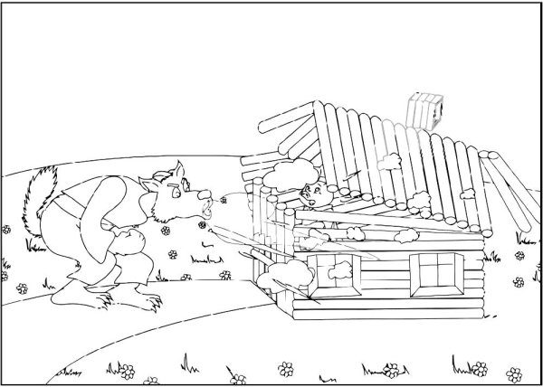 Домики трех поросят раскраска для детей