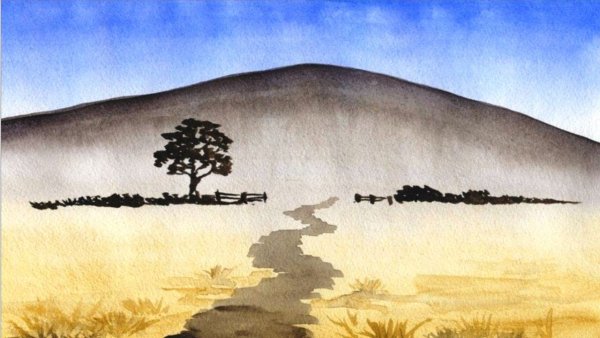 Простой пейзаж акварелью