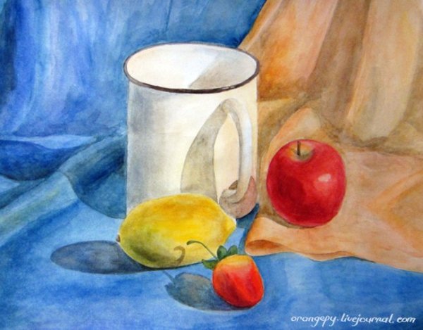 Натюрморт с фруктами цветными карандашами