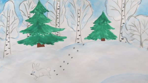 Рисунок зимнего леса