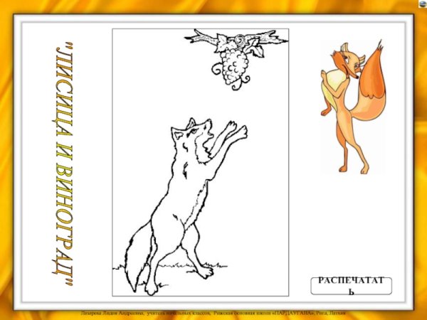 Лиса и виноград рисунок карандашом