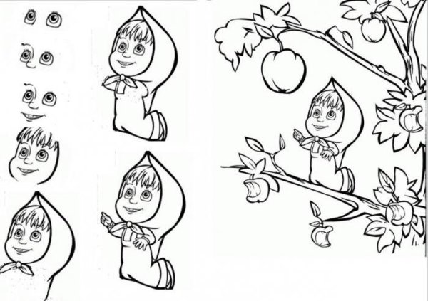 Маша и медведь рисунок детский